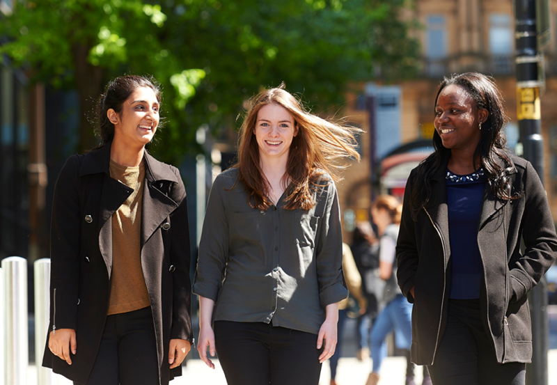 Female Students Walking In Manchester City Centre